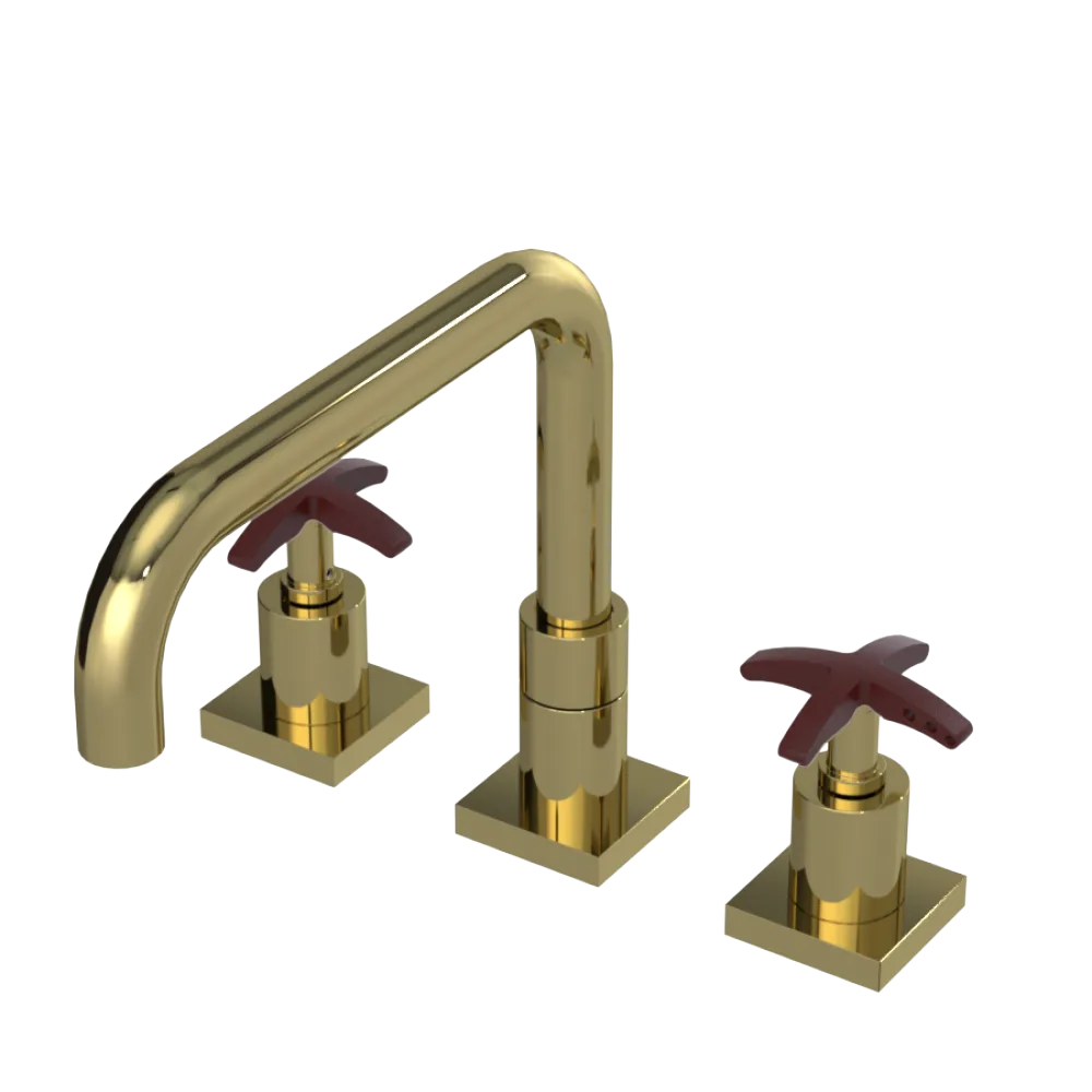 Rubinet Widespread Kitchen Set with Genesis Spout Natural Brass