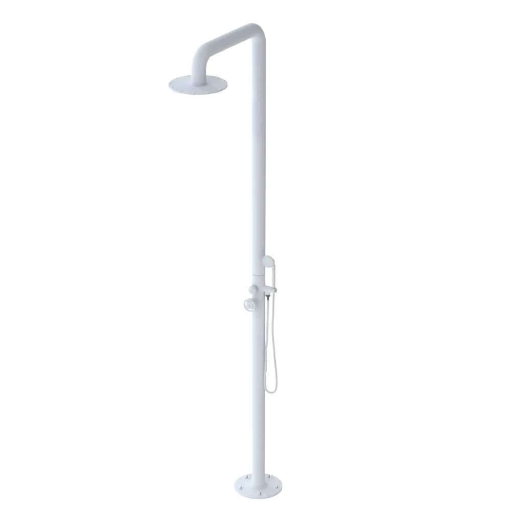 Rubinet Pressure Balance Outdoor Shower with Hand Held Shower & 10" Shower Head - 304 Stainless Steel Matt White