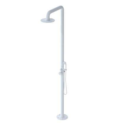 Rubinet Pressure Balance Outdoor Shower with Hand Held Shower & 10" Shower Head - 304 Stainless Steel Matt White