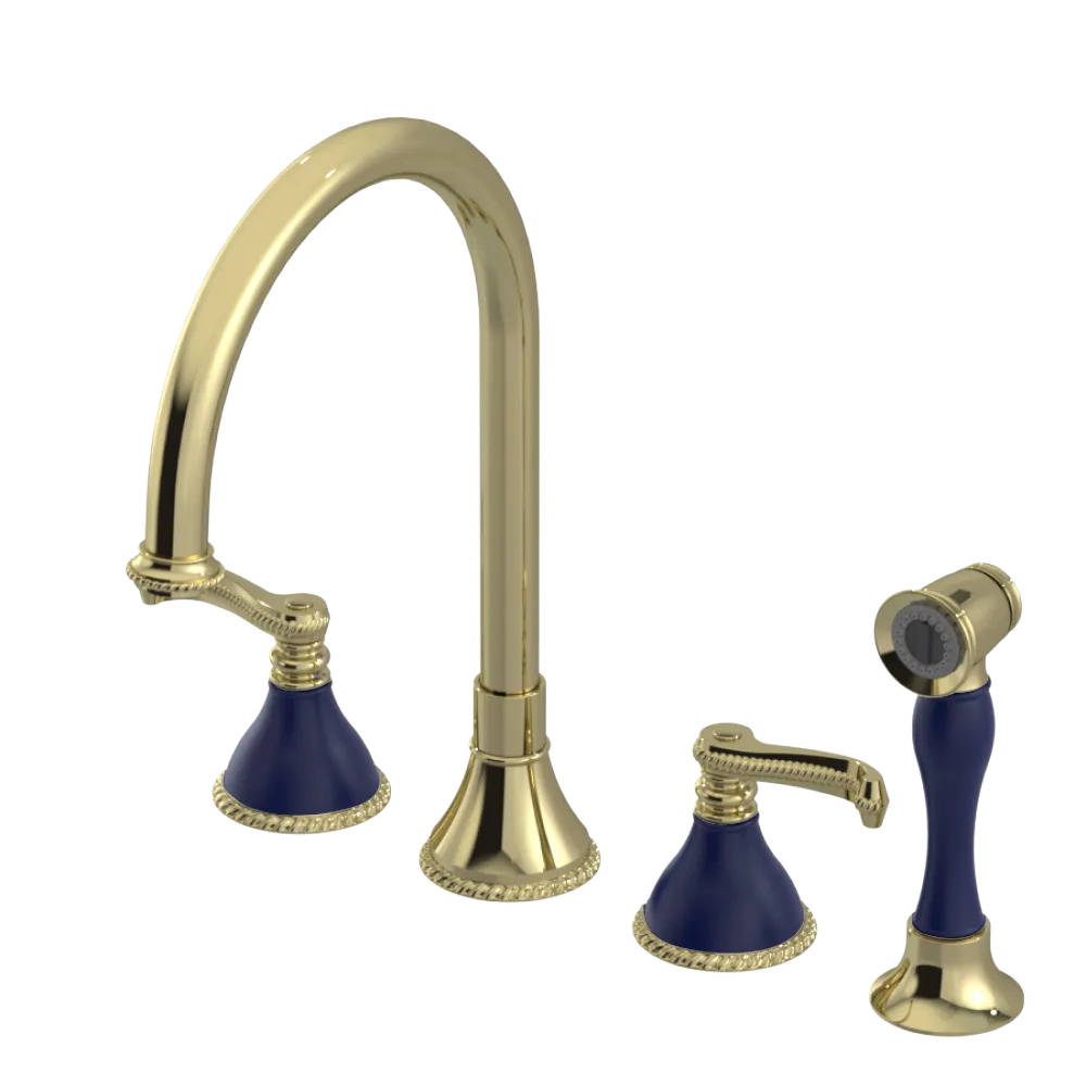 Rubinet Widespread Kitchen Set with Hand Spray Gold