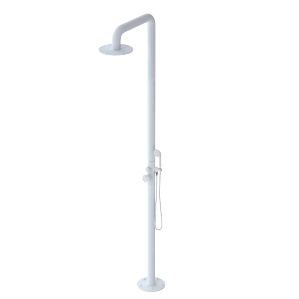 Rubinet Pressure Balance Outdoor Shower with Hand Held Shower & 10" Shower Head - 304 Stainless Steel Matt White