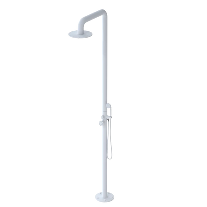 Rubinet Pressure Balance Outdoor Shower with Hand Held Shower & 10" Shower Head - 304 Stainless Steel Matt White