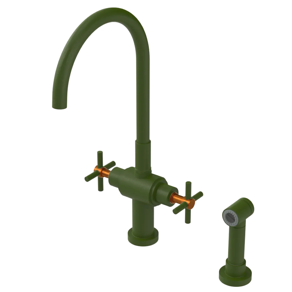 Rubinet Two Handle Single Hole Kitchen Set with LaSalle Spout with Hand Spray Green Envy