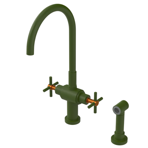 Rubinet Two Handle Single Hole Kitchen Set with LaSalle Spout with Hand Spray Green Envy
