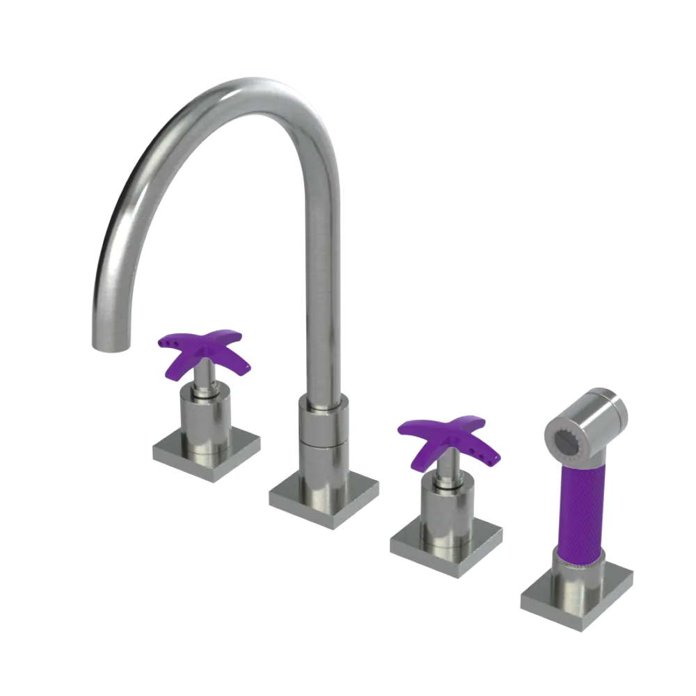 Rubinet Widespread Kitchen Set with Hand Spray Satin Nickel