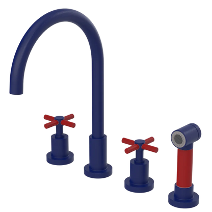 Rubinet Widespread Kitchen Set with LaSalle Spout with Hand Spray Midnight Blue