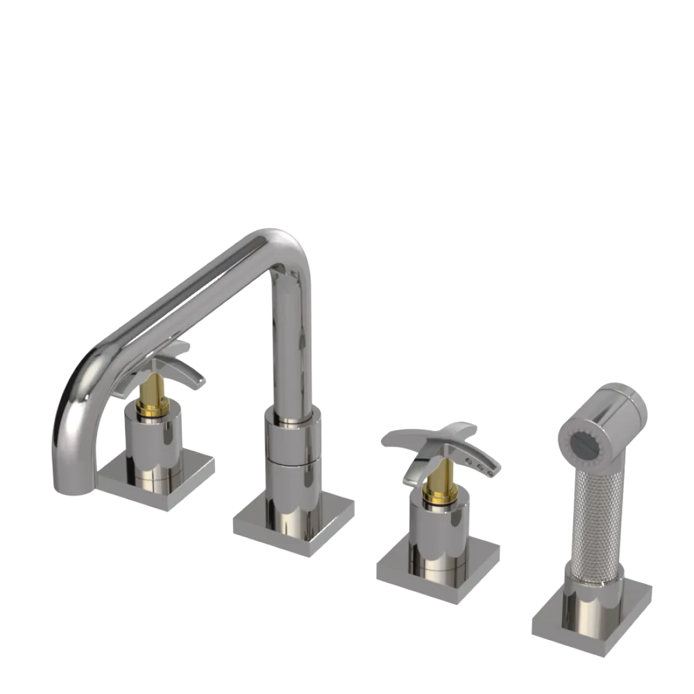 Rubinet Widespread Kitchen Set with Genesis Spout with Hand Spray Polished Nickel