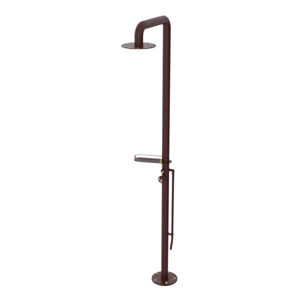 Rubinet Pressure Balance Outdoor Shower with Foot Rinse & 10" Shower Head (with shelf) - 304 Stainless Steel Bordeaux