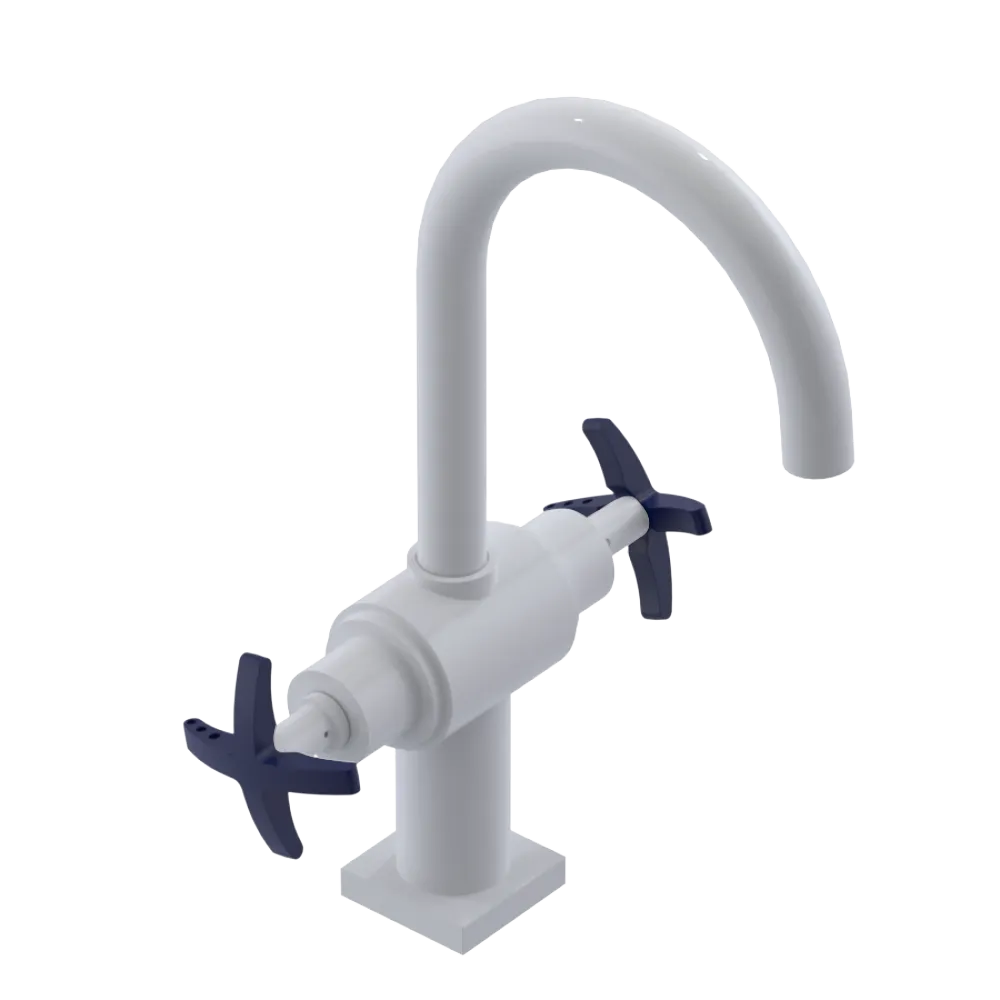 Rubinet Single Hole Dual Handle Lav. Set. (less drain) White