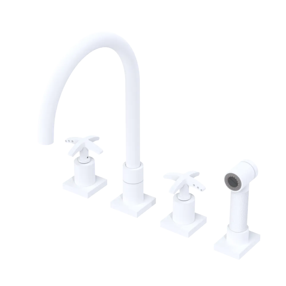 Rubinet Widespread Kitchen Set with Hand Spray Matt White