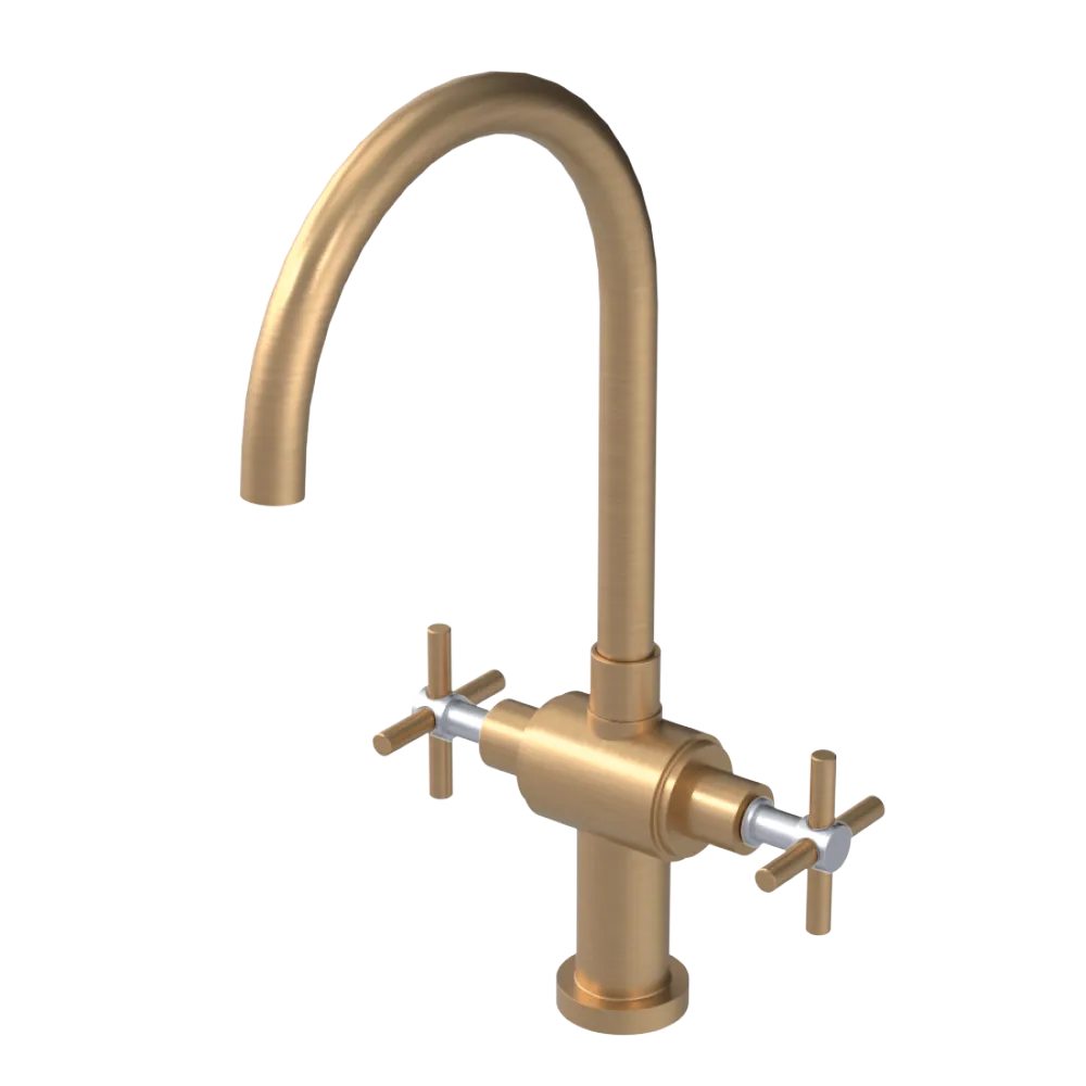 Rubinet Two Handle Single Hole Kitchen Set with LaSalle Spout Satin Gold
