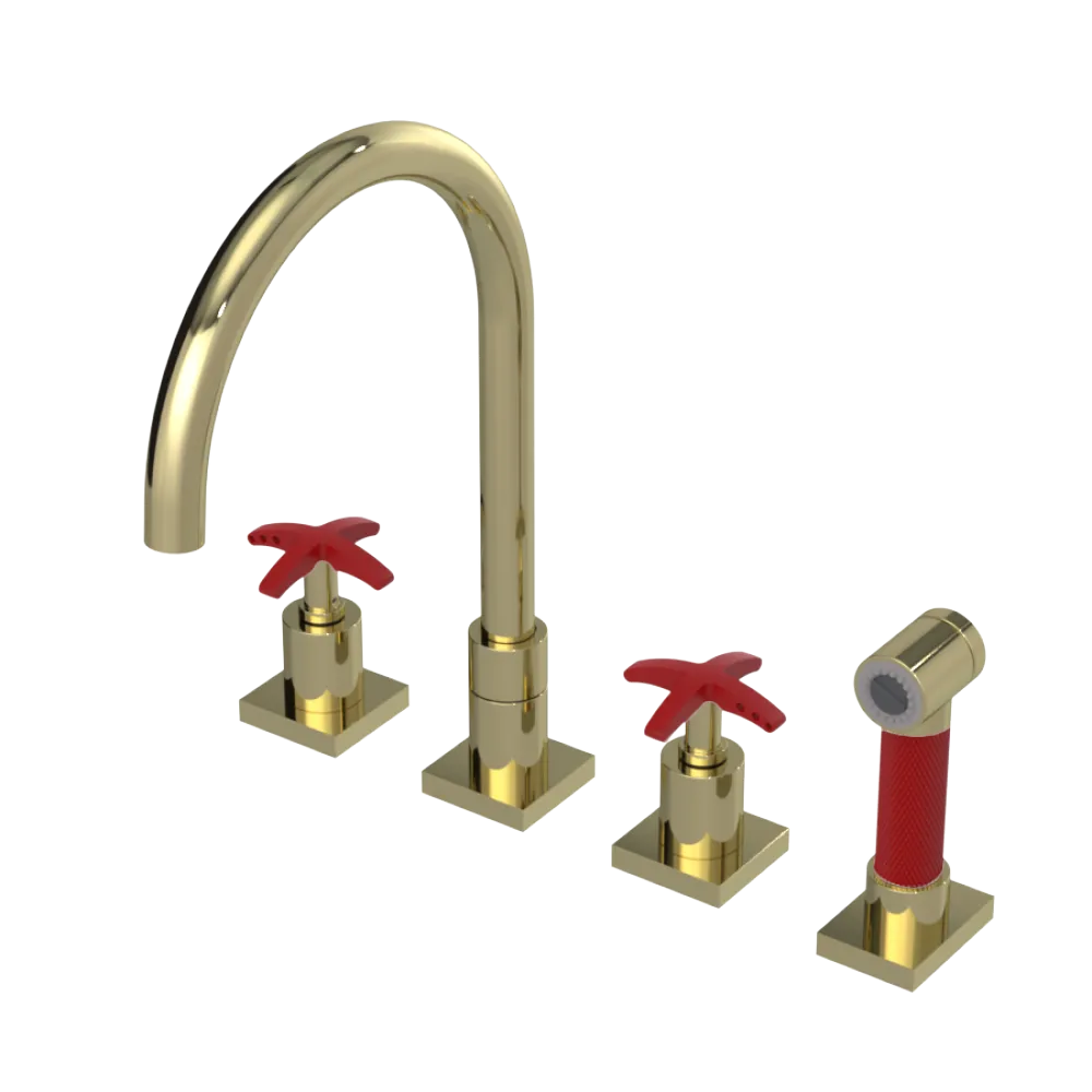 Rubinet Widespread Kitchen Set with Hand Spray Gold