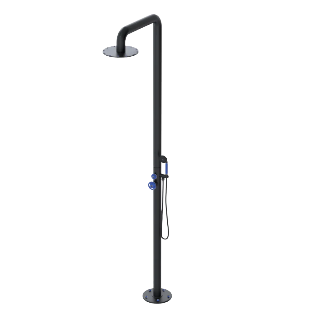 Rubinet Pressure Balance Outdoor Shower with Hand Held Shower & 10" Shower Head - 304 Stainless Steel Matt Black