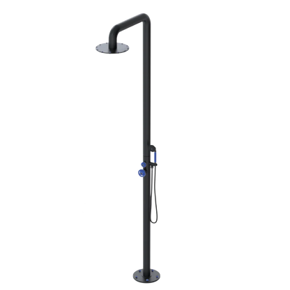 Rubinet Pressure Balance Outdoor Shower with Hand Held Shower & 10" Shower Head - 304 Stainless Steel Matt Black