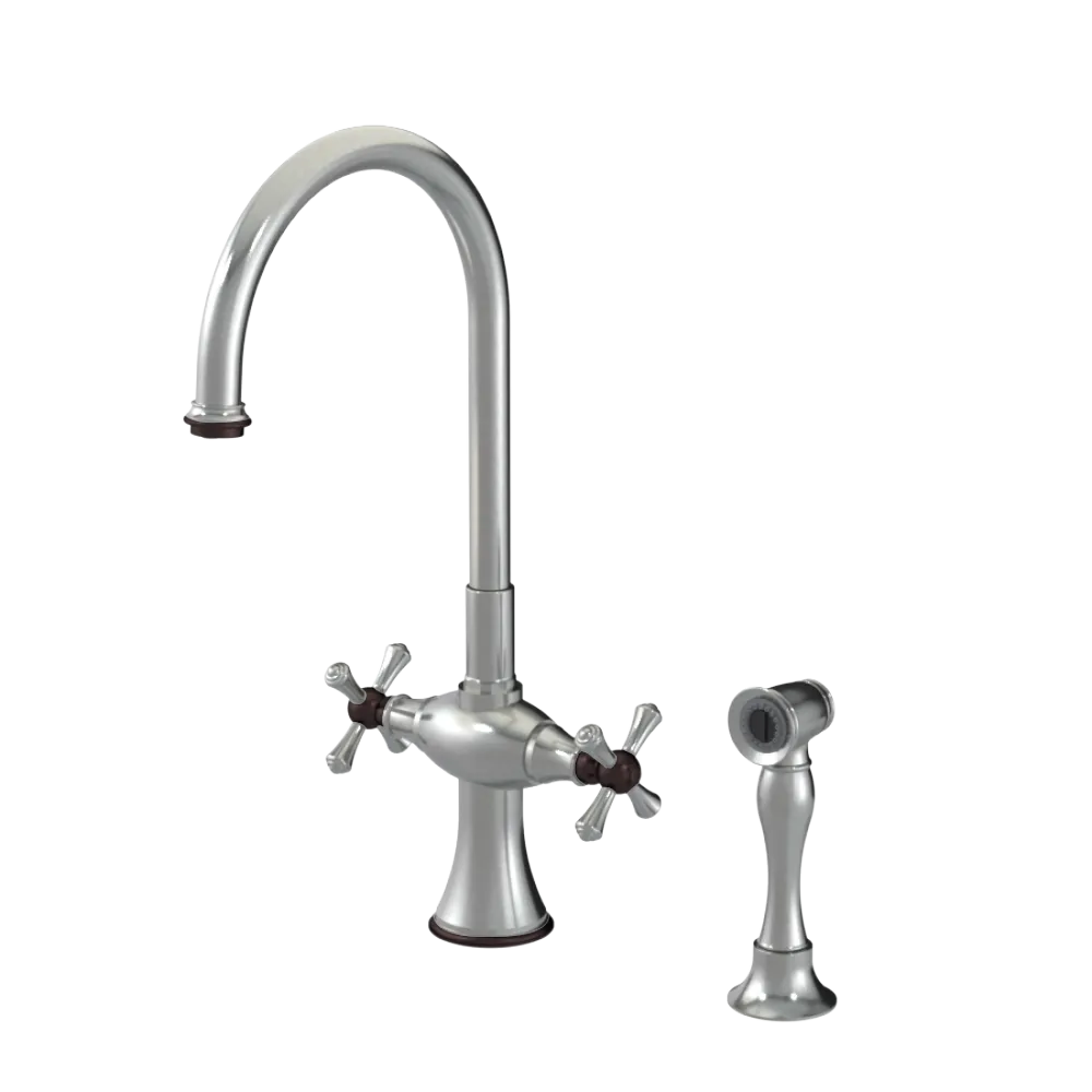 Rubinet Two Handle Single Hole Kitchen Set with Hand Spray Satin Nickel