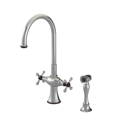 Rubinet Two Handle Single Hole Kitchen Set with Hand Spray Satin Nickel