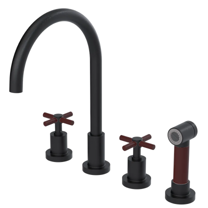 Rubinet Widespread Kitchen Set with LaSalle Spout with Hand Spray Matt Black