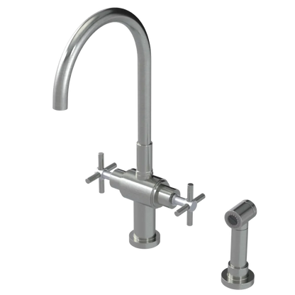 Rubinet Two Handle Single Hole Kitchen Set with LaSalle Spout with Hand Spray Satin Nickel