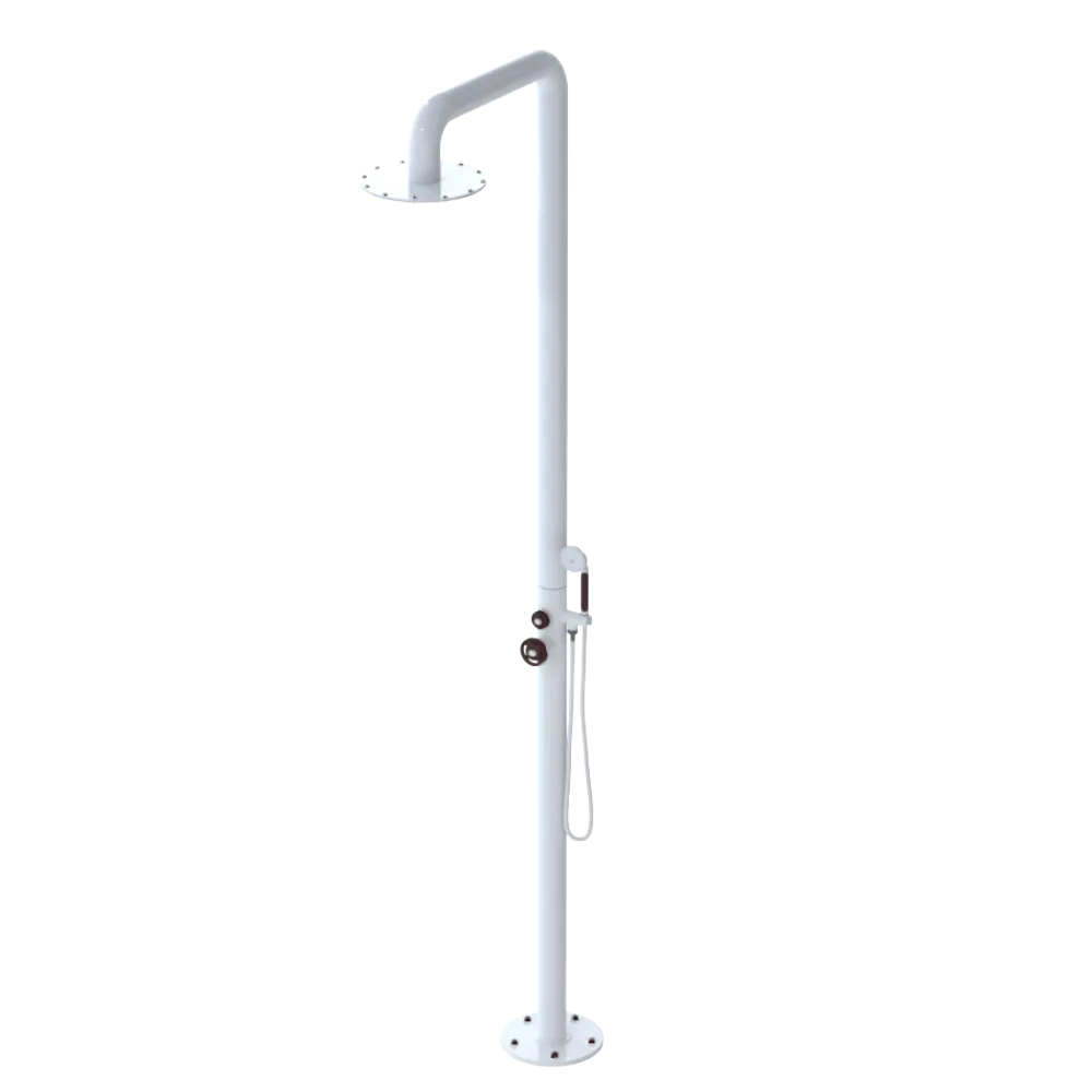 Rubinet Pressure Balance Outdoor Shower with Hand Held Shower & 10" Shower Head - 304 Stainless Steel White