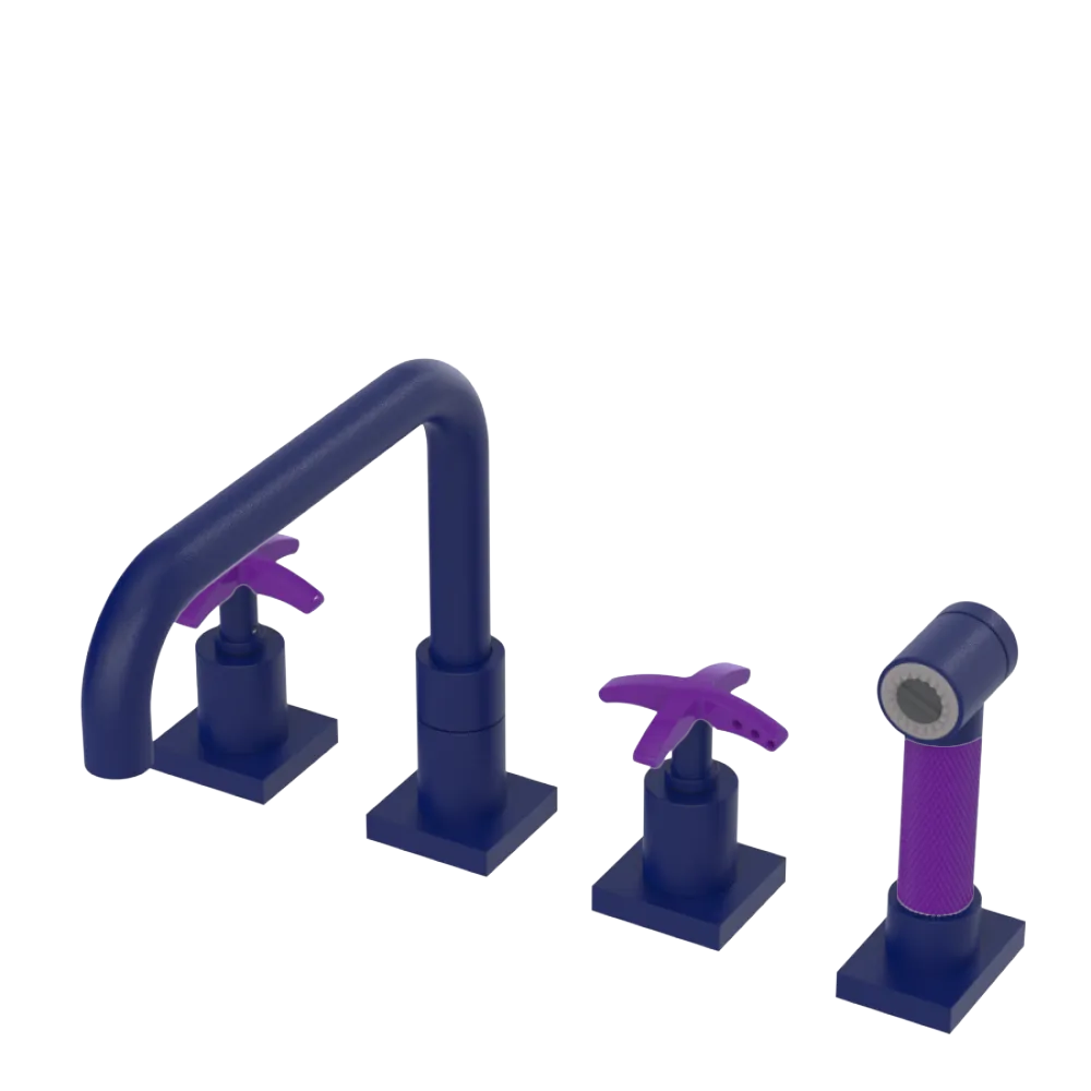 Rubinet Widespread Kitchen Set with Genesis Spout with Hand Spray Midnight Blue