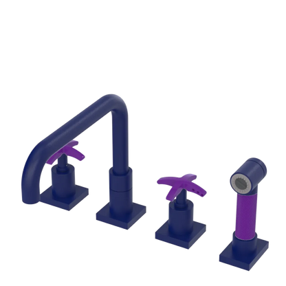 Rubinet Widespread Kitchen Set with Genesis Spout with Hand Spray Midnight Blue