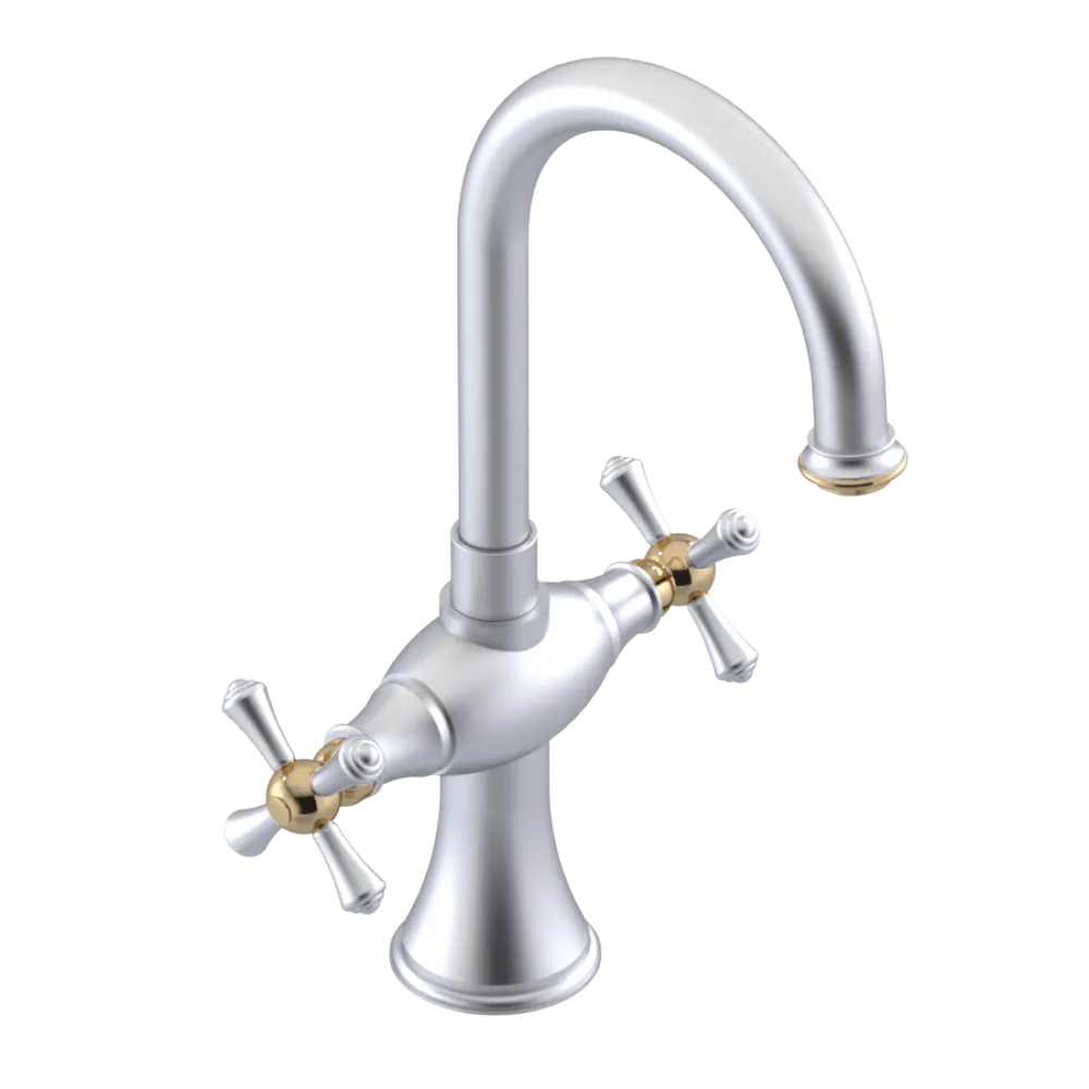 Rubinet Single Hole Dual Handle Lav. Set. (less drain) Satin Chrome