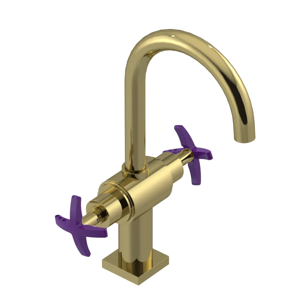 Rubinet Single Hole Dual Handle Lav. Set. (less drain) Natural Brass
