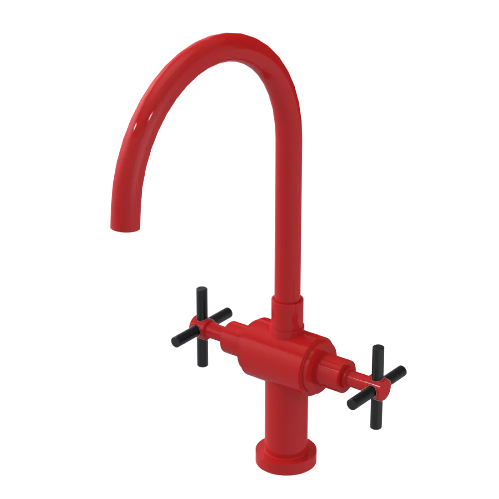 Rubinet Two Handle Single Hole Kitchen Set with LaSalle Spout Red