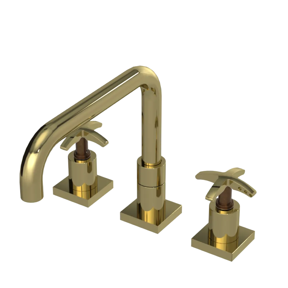 Rubinet Widespread Kitchen Set with Genesis Spout Natural Brass