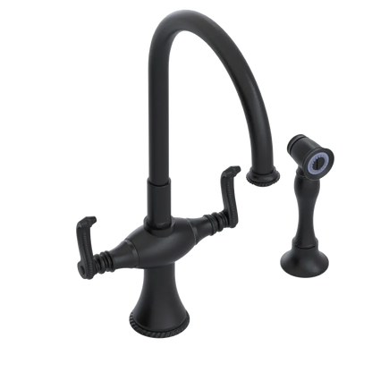 Rubinet Two Handle Single Hole Kitchen Set with Hand Spray Matt Black