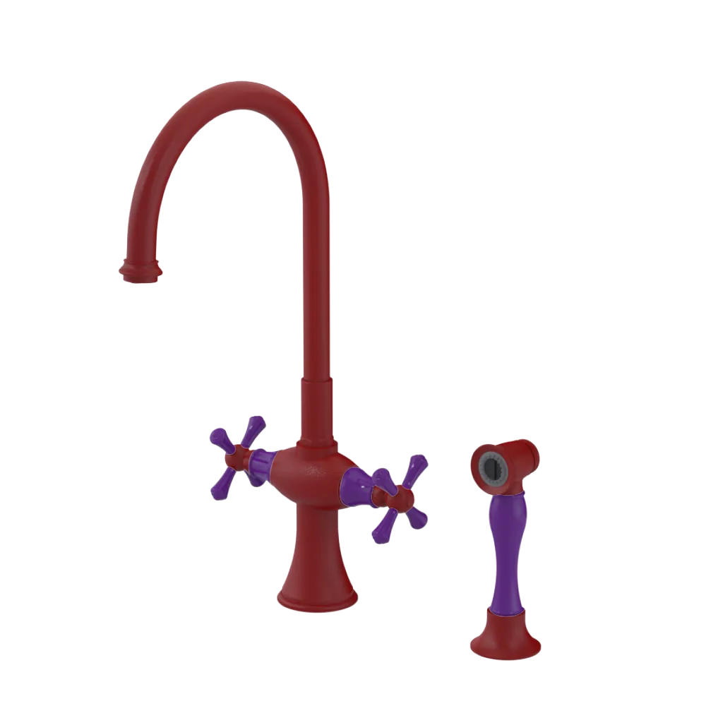 Rubinet Two Handle Single Hole Kitchen Set with Hand Spray Maroon
