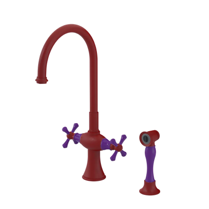 Rubinet Two Handle Single Hole Kitchen Set with Hand Spray Maroon