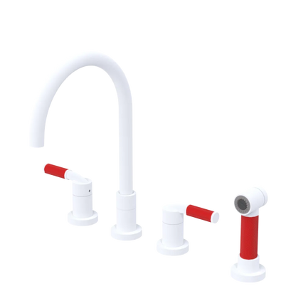 Rubinet Widespread Kitchen Set with Hand Spray Matt White