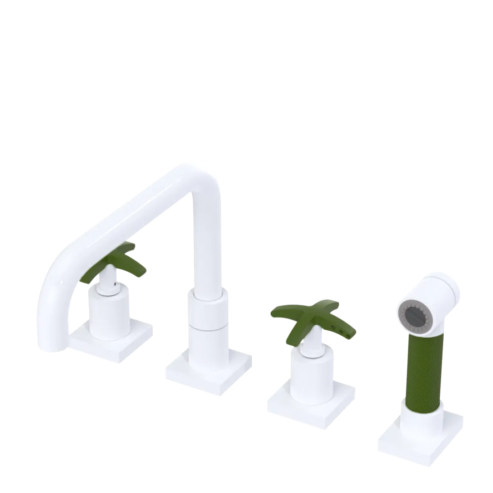 Rubinet Widespread Kitchen Set with Genesis Spout with Hand Spray White