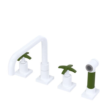 Rubinet Widespread Kitchen Set with Genesis Spout with Hand Spray White