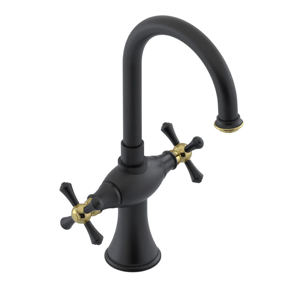Rubinet Single Hole Dual Handle Lav. Set. (less drain) Matt Black