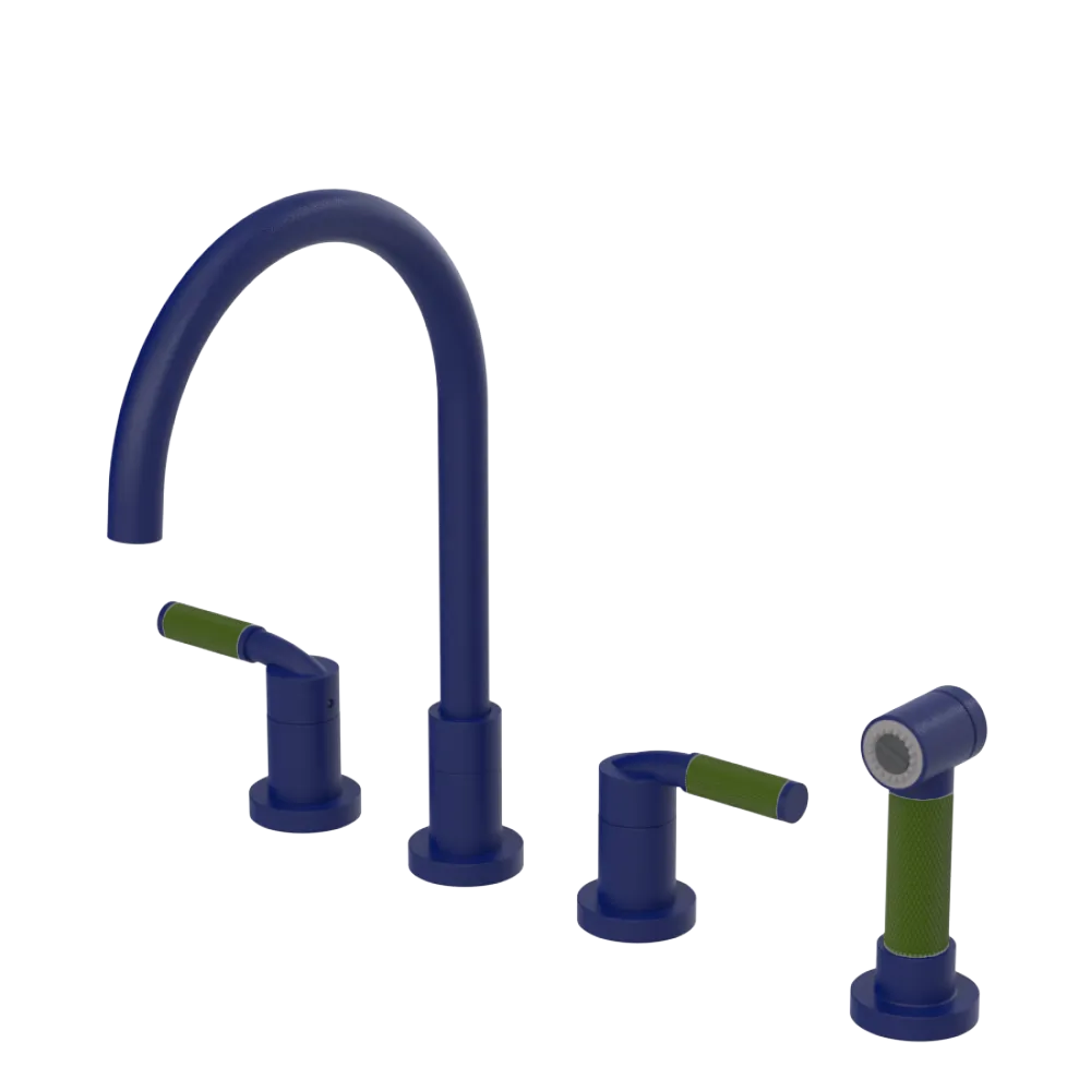 Rubinet Widespread Kitchen Set with Hand Spray Midnight Blue