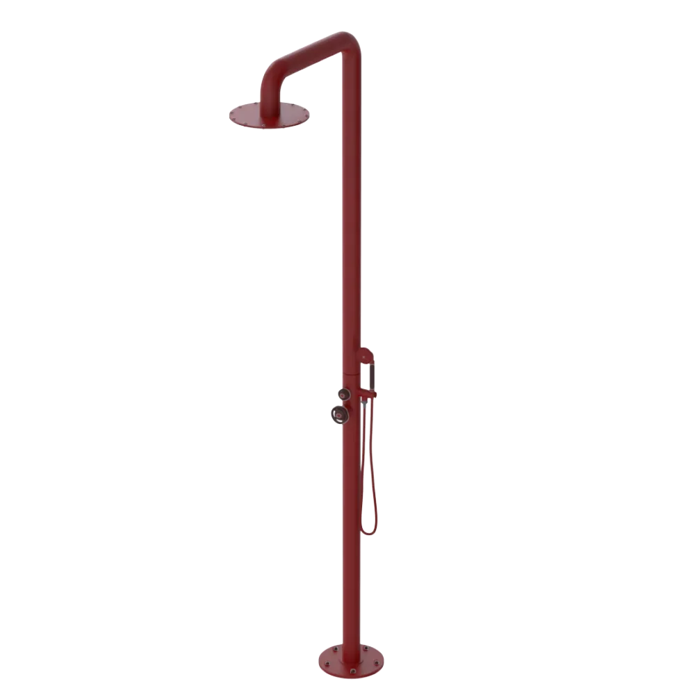 Rubinet Pressure Balance Outdoor Shower with Hand Held Shower & 10" Shower Head - 304 Stainless Steel Maroon