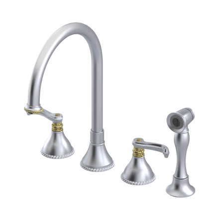 Rubinet Widespread Kitchen Set with Hand Spray Satin Chrome