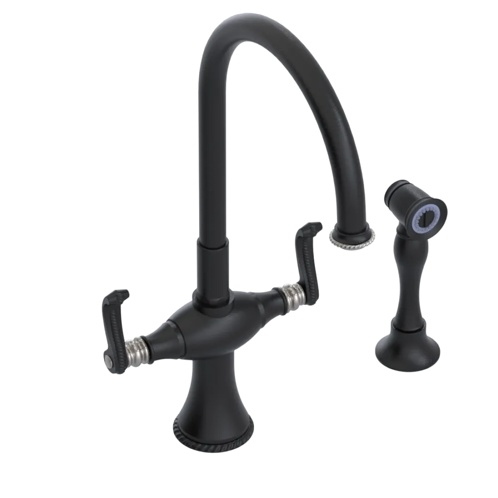 Rubinet Two Handle Single Hole Kitchen Set with Hand Spray Matt Black