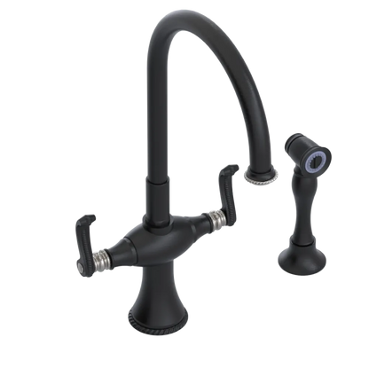 Rubinet Two Handle Single Hole Kitchen Set with Hand Spray Matt Black