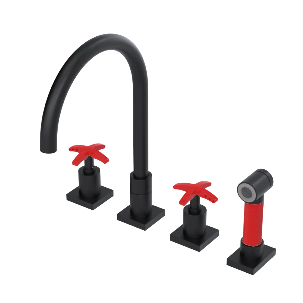 Rubinet Widespread Kitchen Set with Hand Spray Matt Black