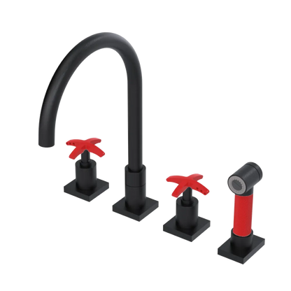 Rubinet Widespread Kitchen Set with Hand Spray Matt Black