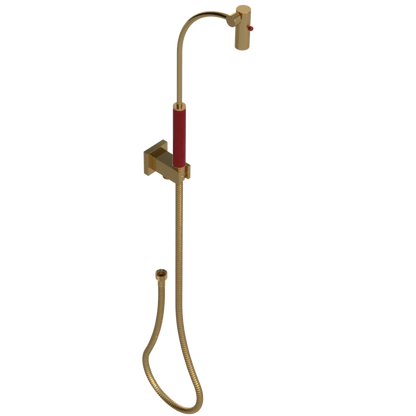 Rubinet Hand Held Shower Bidet with Extended Reach & Dual Function Spray Including Wall Bracket with Supply & Hose (Square) Gold