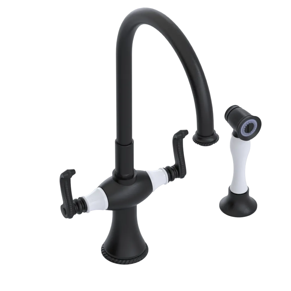 Rubinet Two Handle Single Hole Kitchen Set with Hand Spray Matt Black