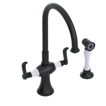 Rubinet Two Handle Single Hole Kitchen Set with Hand Spray Matt Black