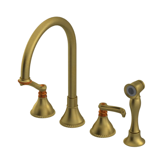 Rubinet Widespread Kitchen Set with Hand Spray Antique Brass Matt