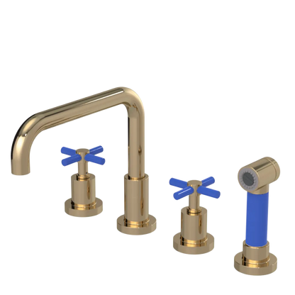 Rubinet Widespread Kitchen Set with Hand Spray Gold