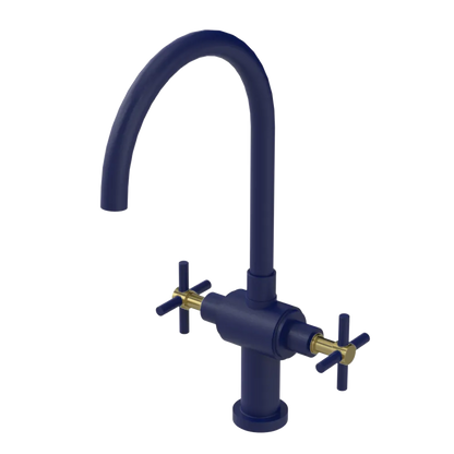 Rubinet Two Handle Single Hole Kitchen Set with LaSalle Spout Midnight Blue