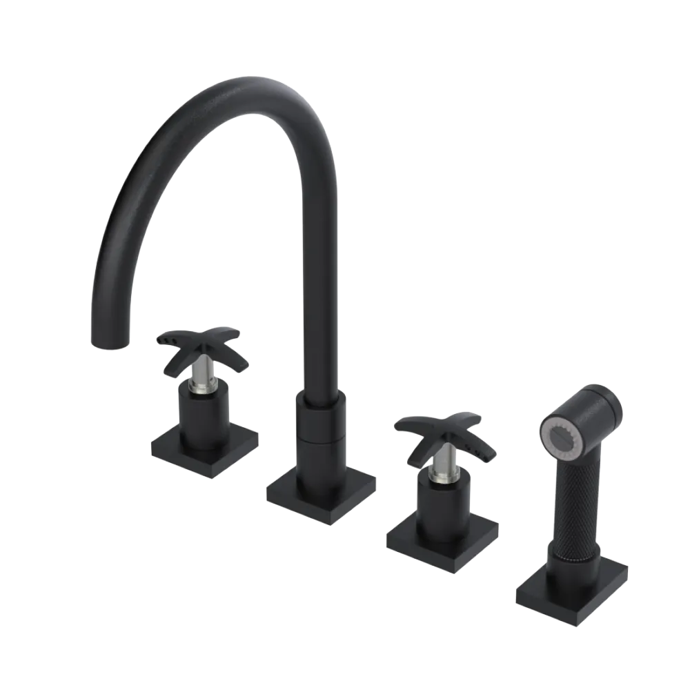 Rubinet Widespread Kitchen Set with Hand Spray Matt Black